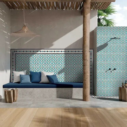 Blue patterned outdoor wall tiles