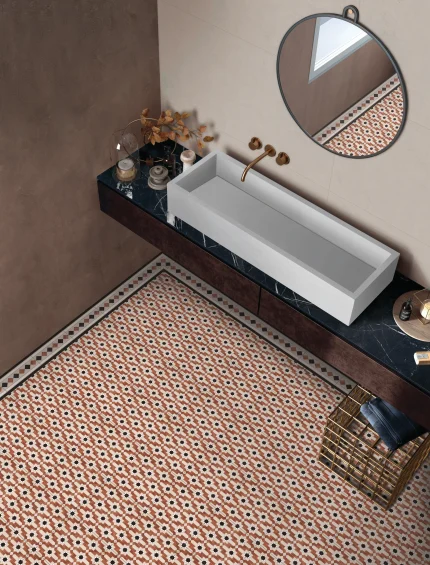 Red and white patterned tiles