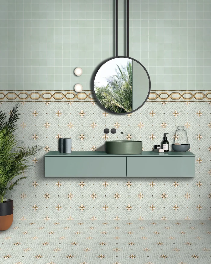Vintage floral patterned bathroom tiles