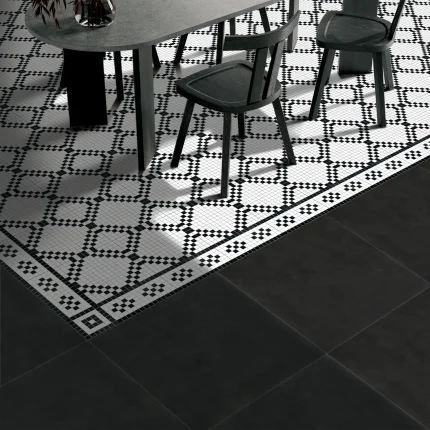 Black and white patterned flooring