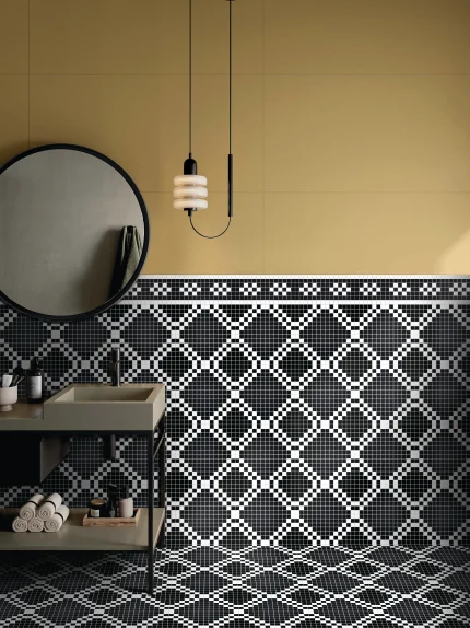 Geometric black white mosaic tiles