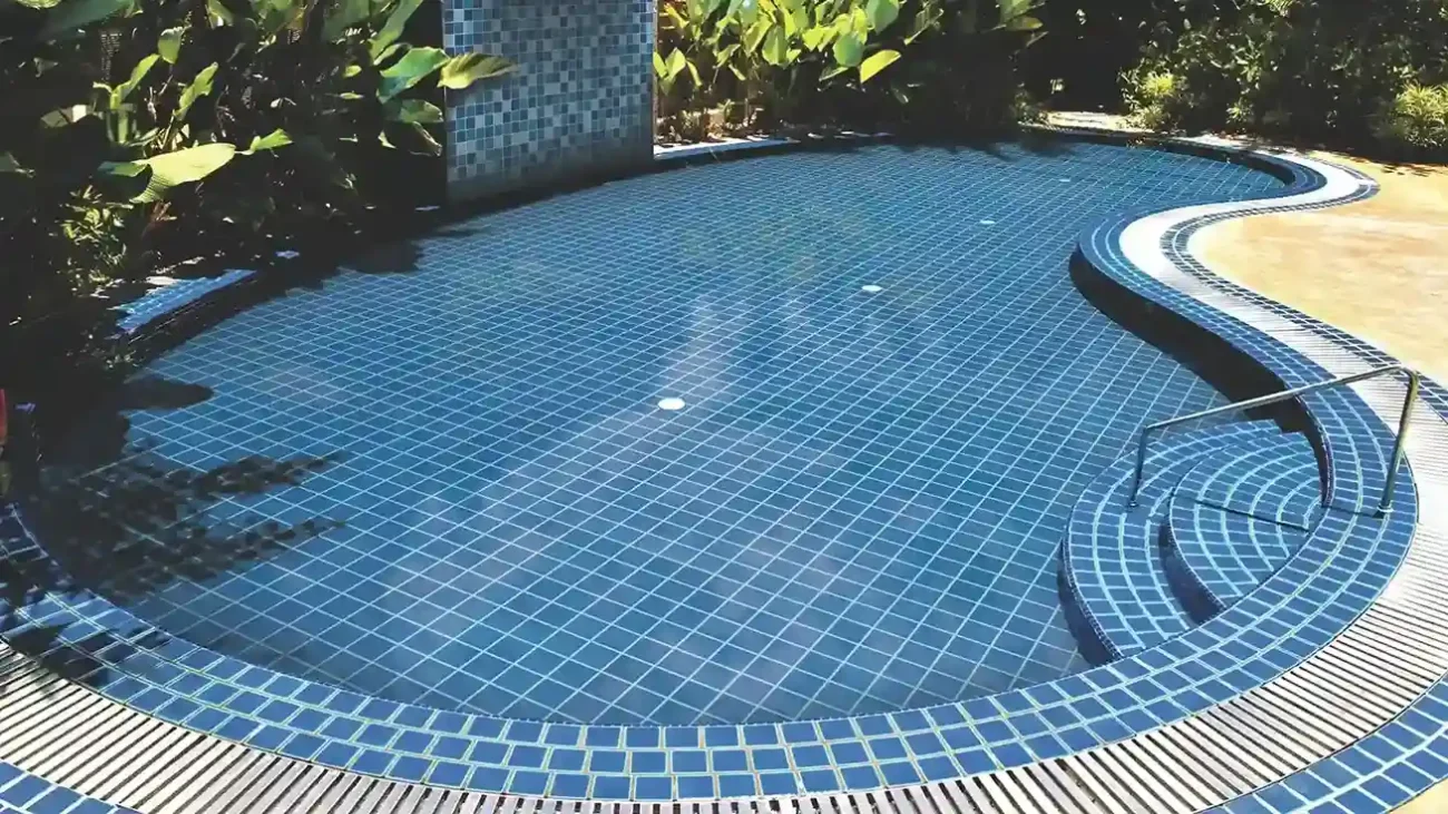 Blue glass pool tiles